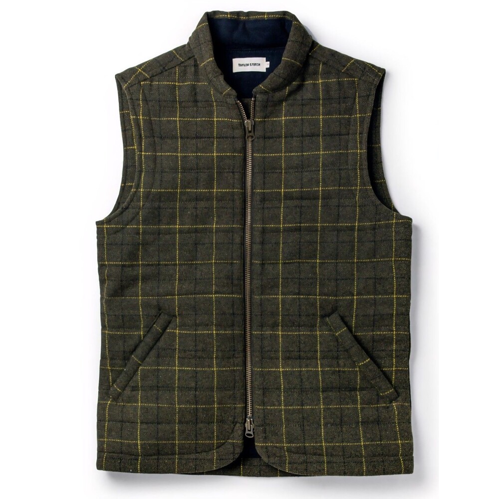 Taylor Stitch Men's Vertical Olive Plaid Wool Vest Size 40 Excellent Condition!